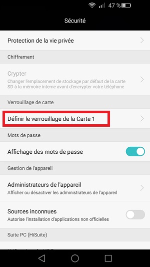 Changer le code PIN sur le Honor 6